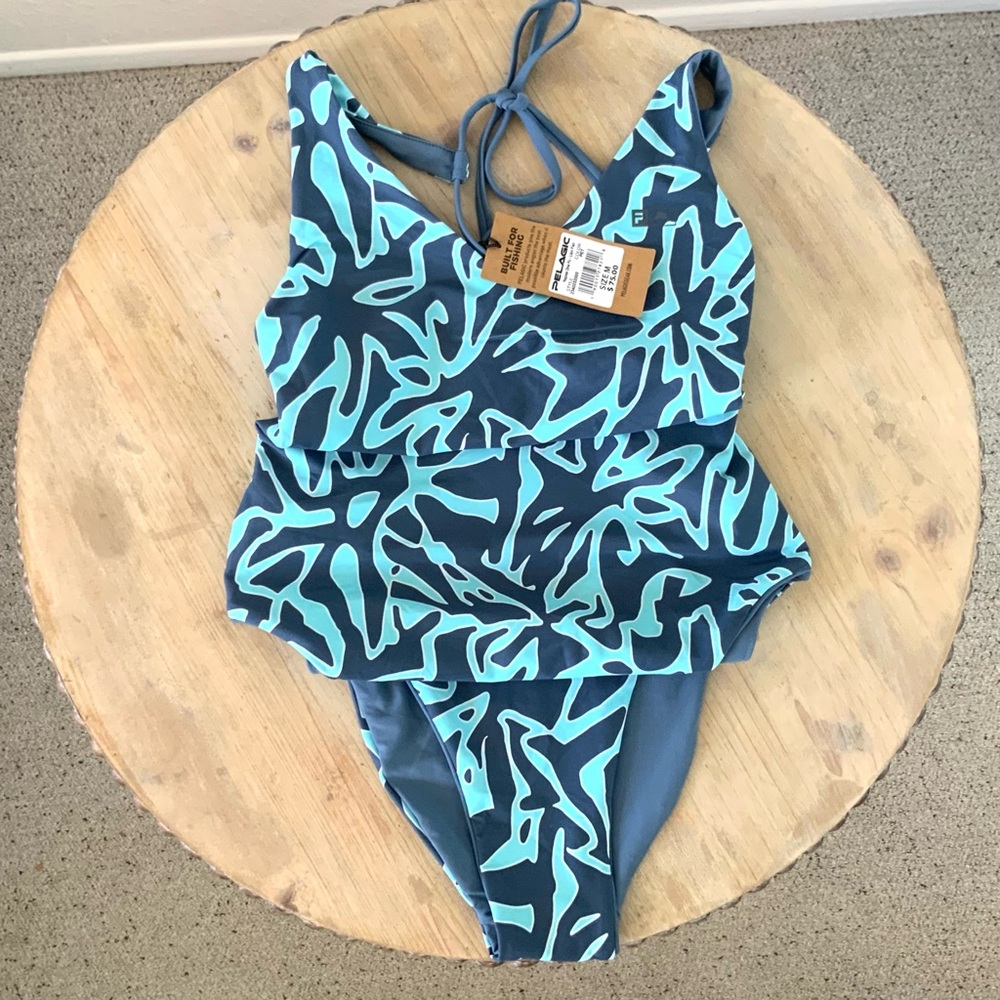 Pelagic Blue Teal Abstract One-Piece Swimsuit